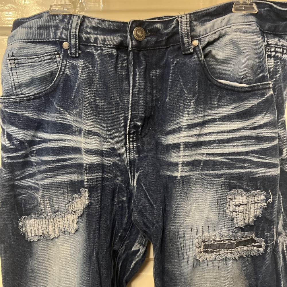 Hip Hop Grunge Skater Loose Y2K EUC Red Ape Jeans Sz 34x32 Blue Distressed